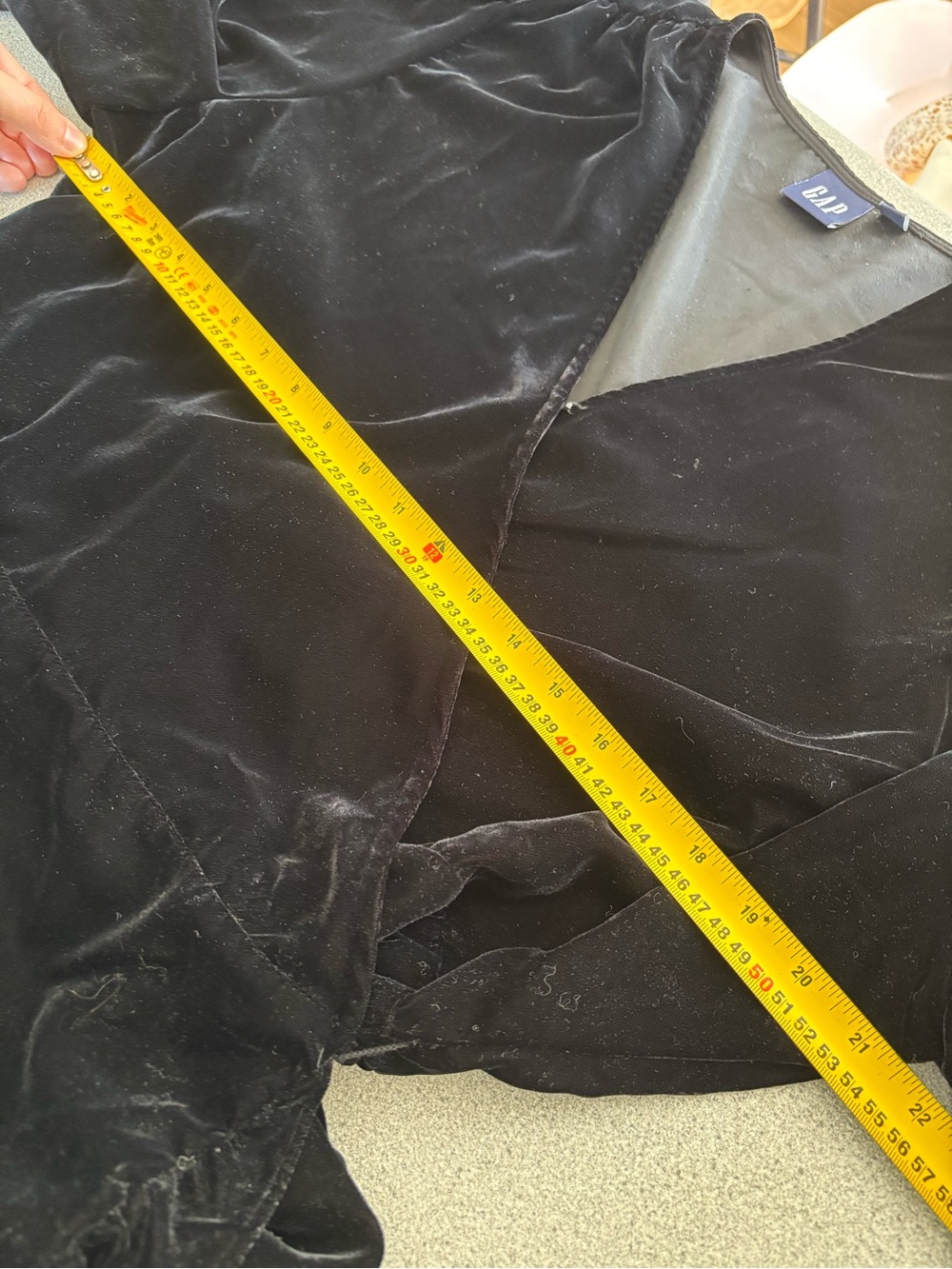 GAP Velvet Wrap Dress XXL Black Long Sleeve Ruffle Hem Waist Tie Plus Size - Picture 9 of 12